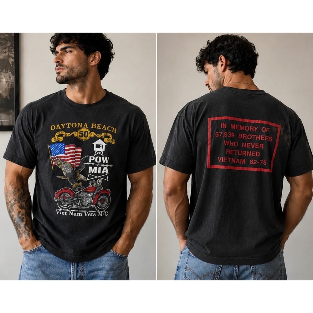 Vintage 1991 Vietnam Vets Screen Stars Daytona Bike Week XL Gray Single Stitch